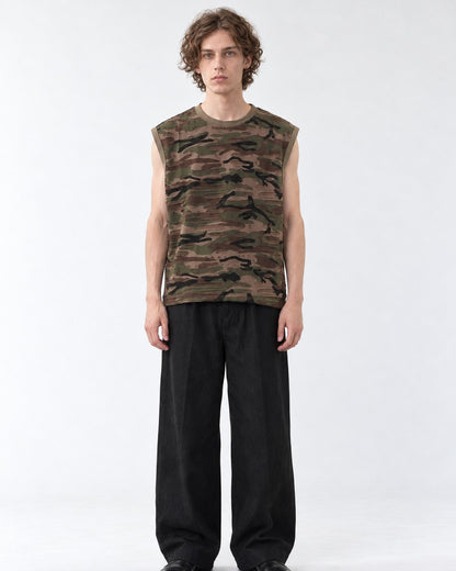 Distressed Camouflage Sleeveless Top