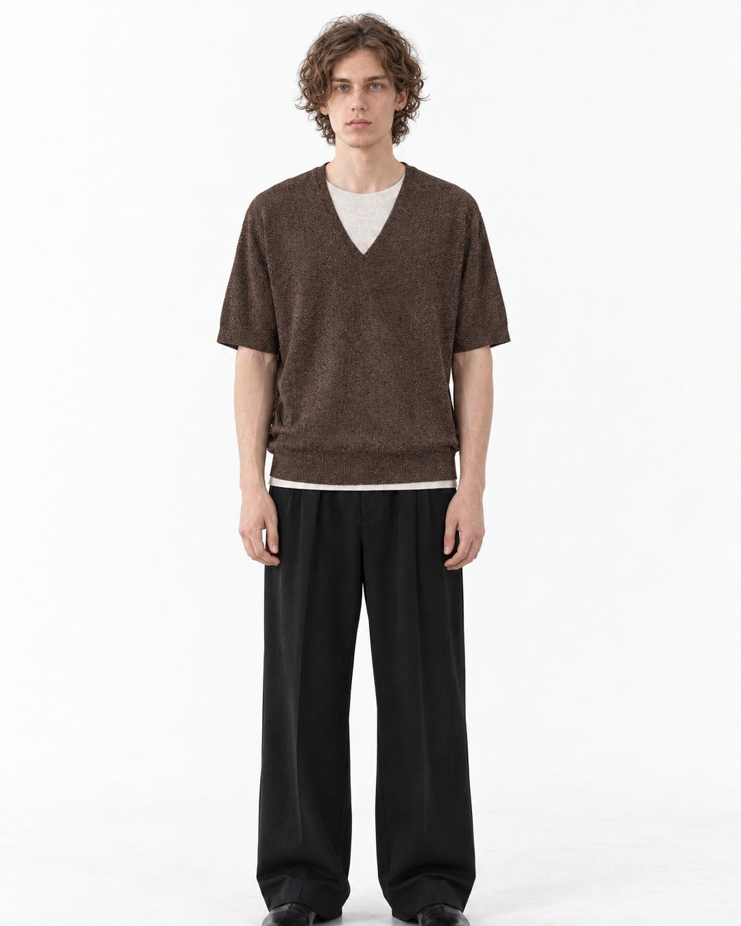 Layered V-Neck Short Sleeve Knit Top