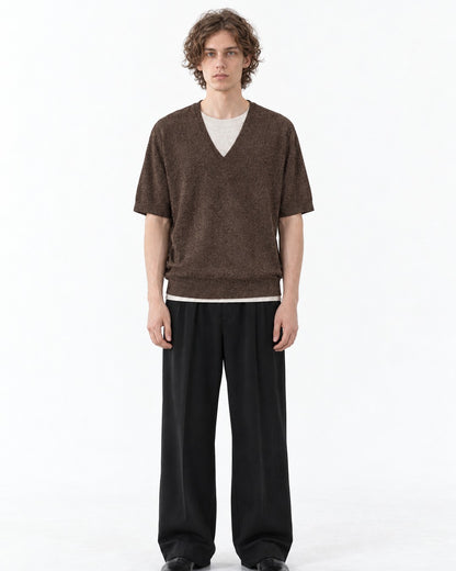 Layered V-Neck Short Sleeve Knit Top