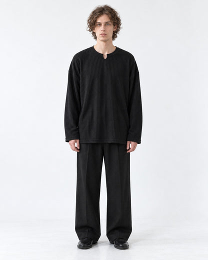 Notched Collar Waffle Knit Tee
