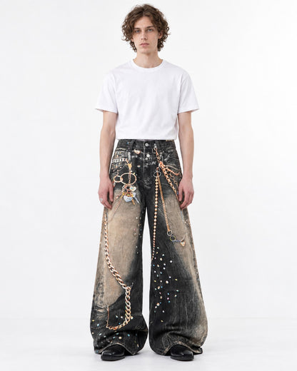 American Chain Print Denim Pants