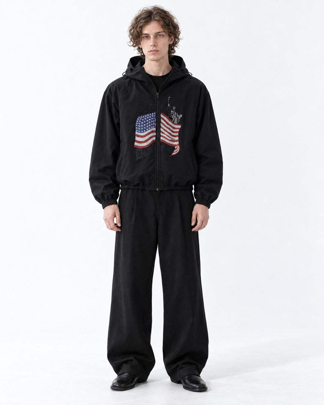 Rhinestone Flag Hooded Jacket