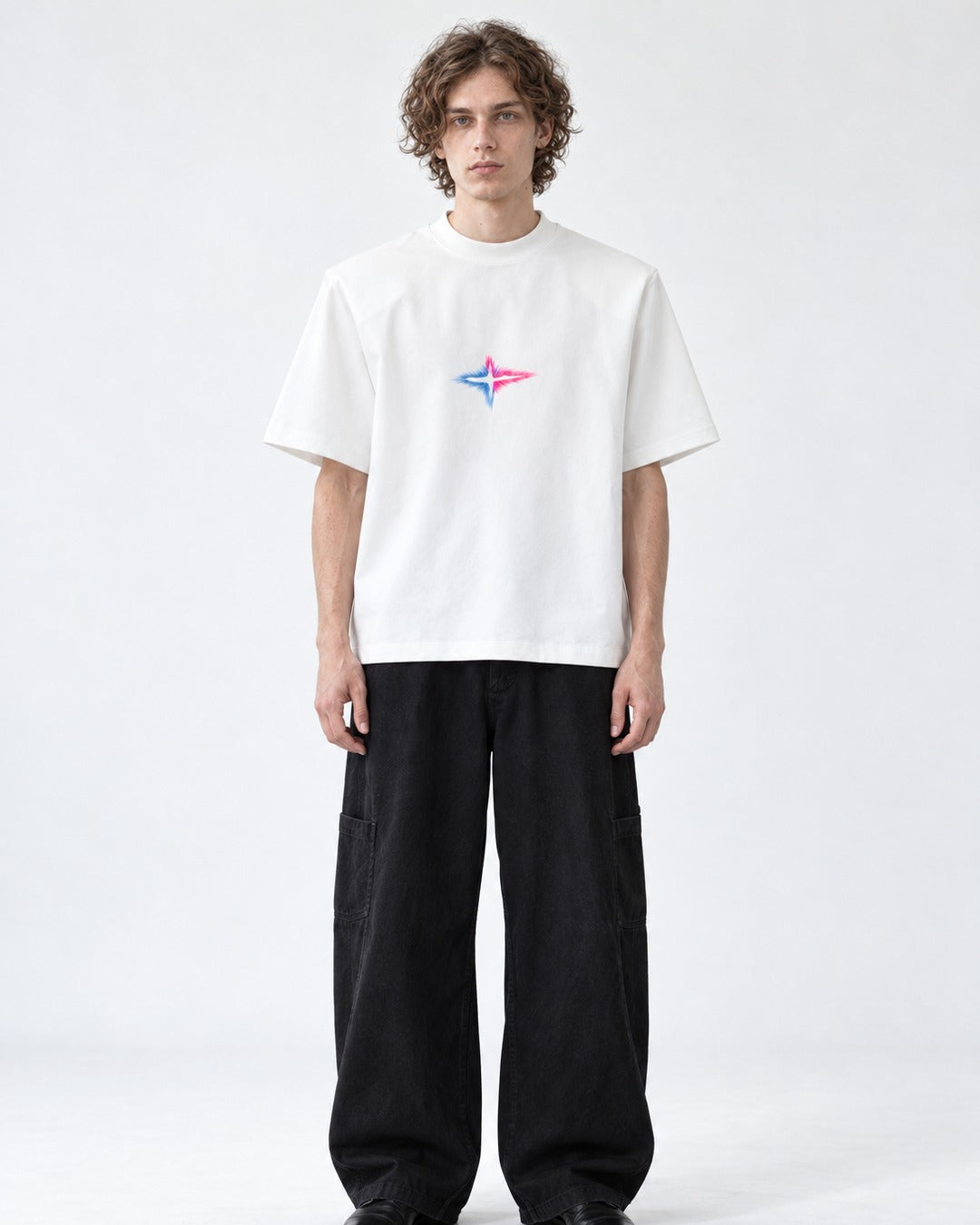 Spray-Painted Star Padded-Shoulder T-Shirt