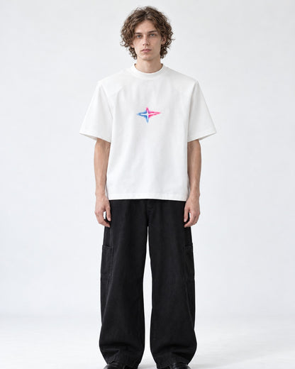 Spray-Painted Star Padded-Shoulder T-Shirt