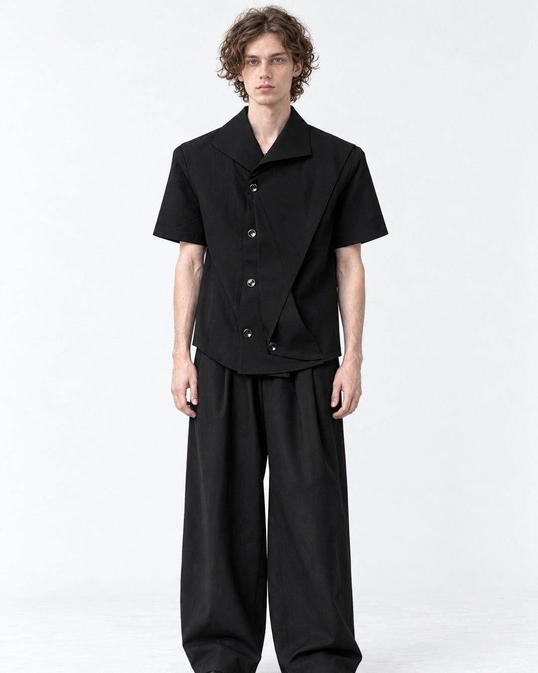 Asymmetric Overlay Short-Sleeve Shirt