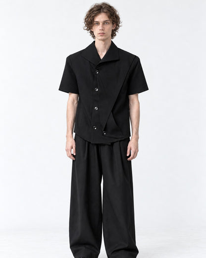 Asymmetric Overlay Short-Sleeve Shirt