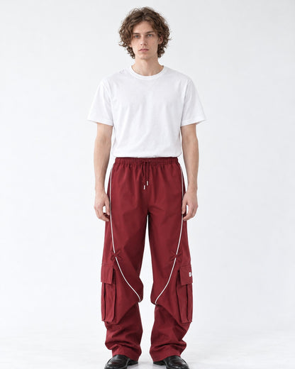 Contrast-Piping Wide-Leg Cargo Pants
