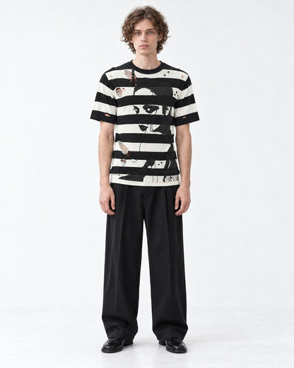 Torn Striped Portrait Print Knit Tee