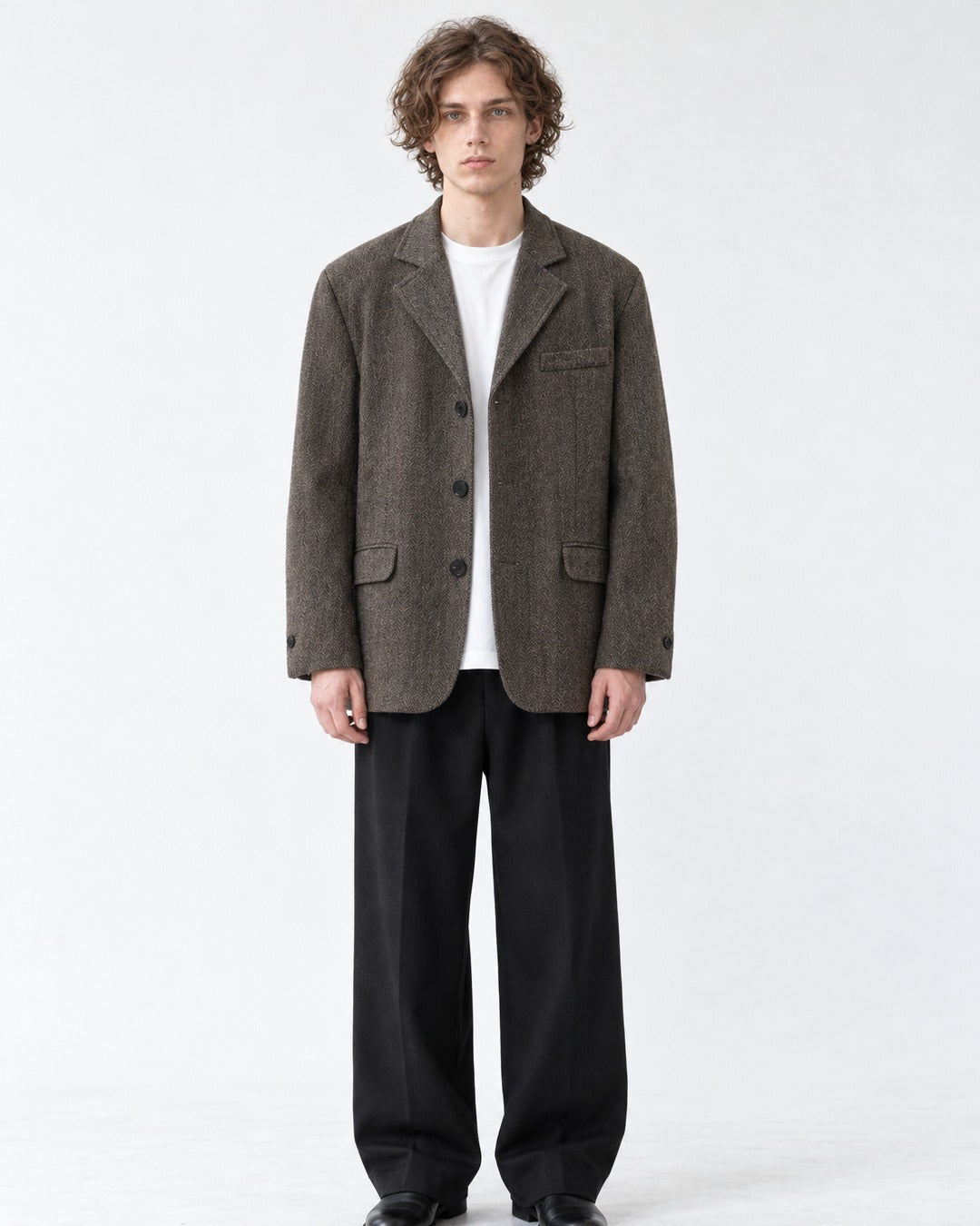 Herringbone Three-Button Blazer