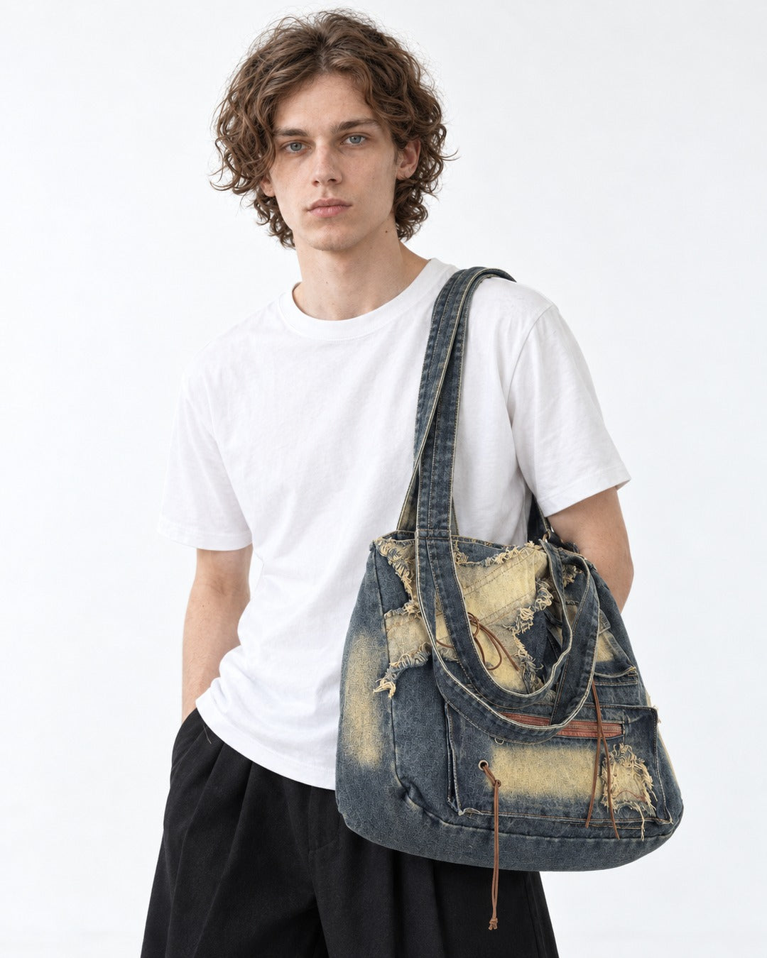Distressed Patchwork Denim Tote