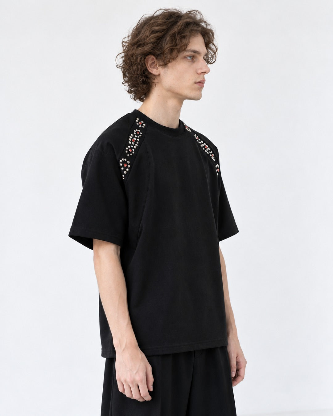 Stud and Gem Shoulder T-Shirt