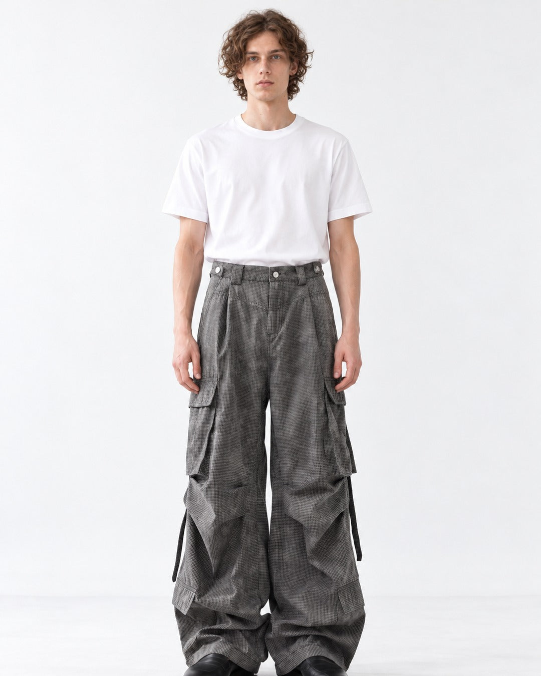 Layered Flap-Pocket Wide-Leg Cargo Pants