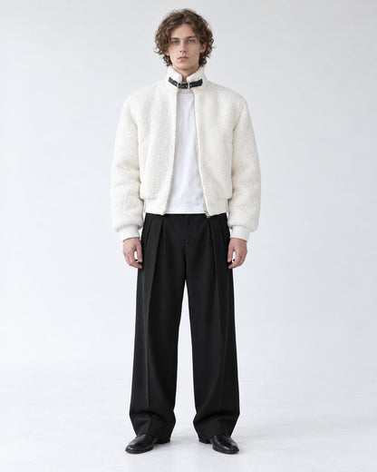 Buckle Strap Stand Collar Teddy Jacket