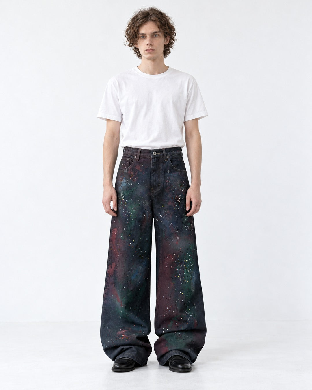 Cosmic Splatter Wide-Leg Jeans with Speckle Detail