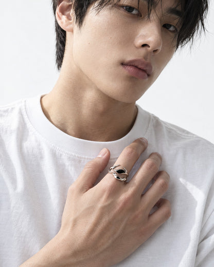 Clawed Black Stone Open Ring