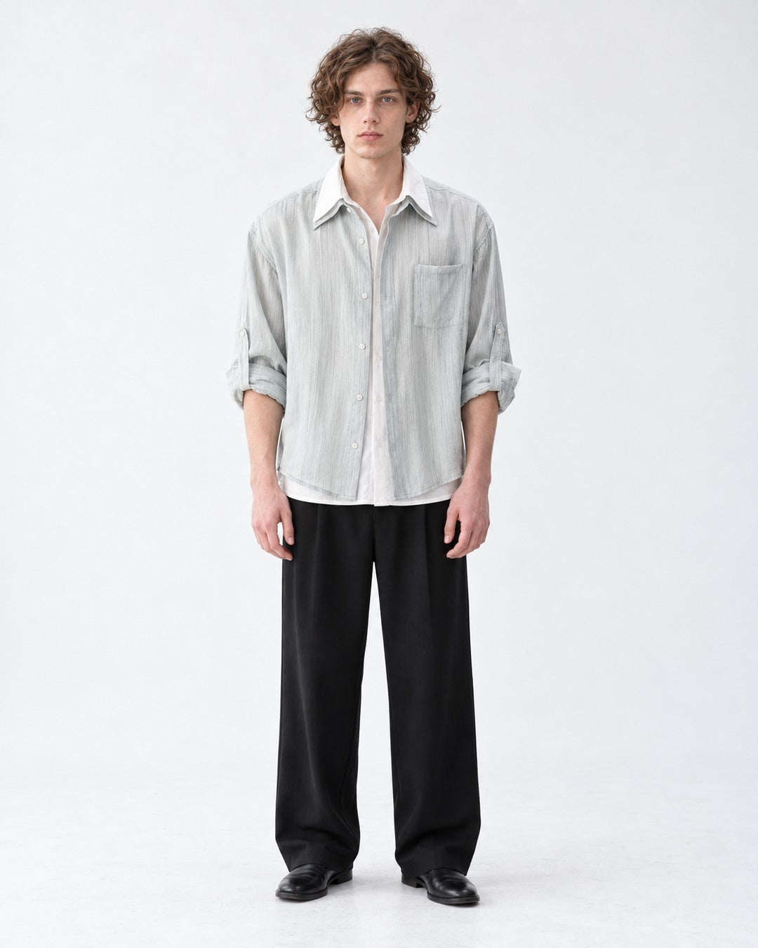 Streaked Dye Layered Collar Shirt