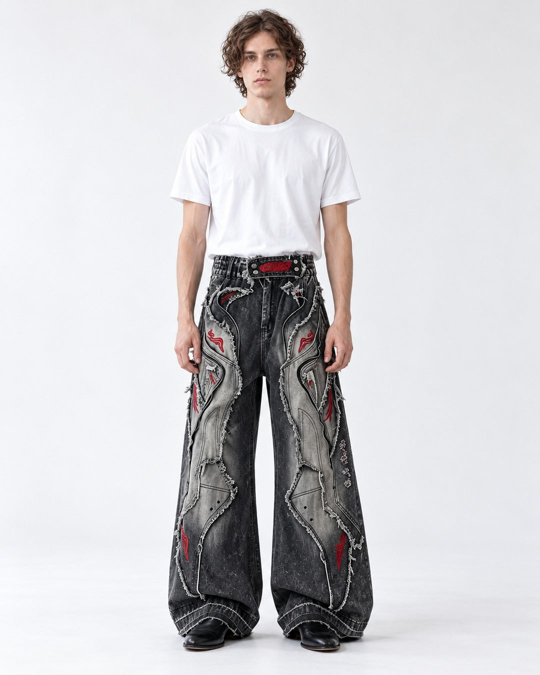 Patchwork Frayed Flare Jeans