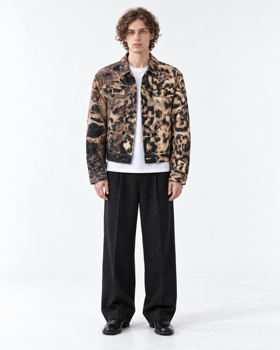 Distressed Leopard Print Denim Jacket