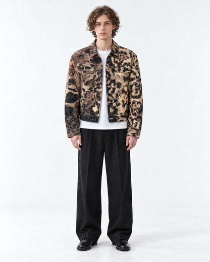 Distressed Leopard Print Denim Jacket