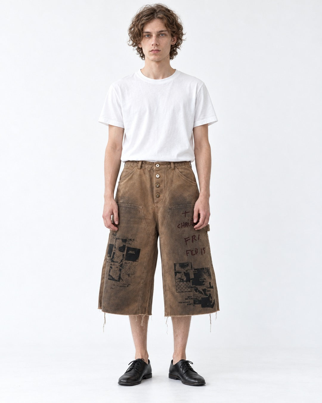Distressed Graffiti Denim Shorts