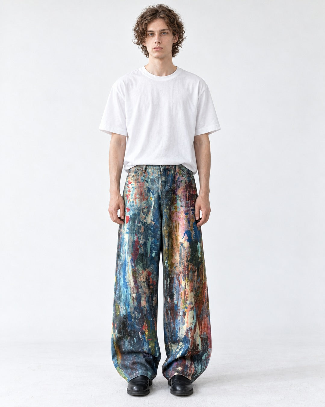 Painted Splatter Wide-Leg Jeans