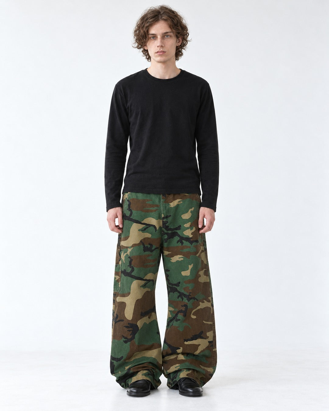 Woodland Camouflage Wide-Leg Cargo Pants