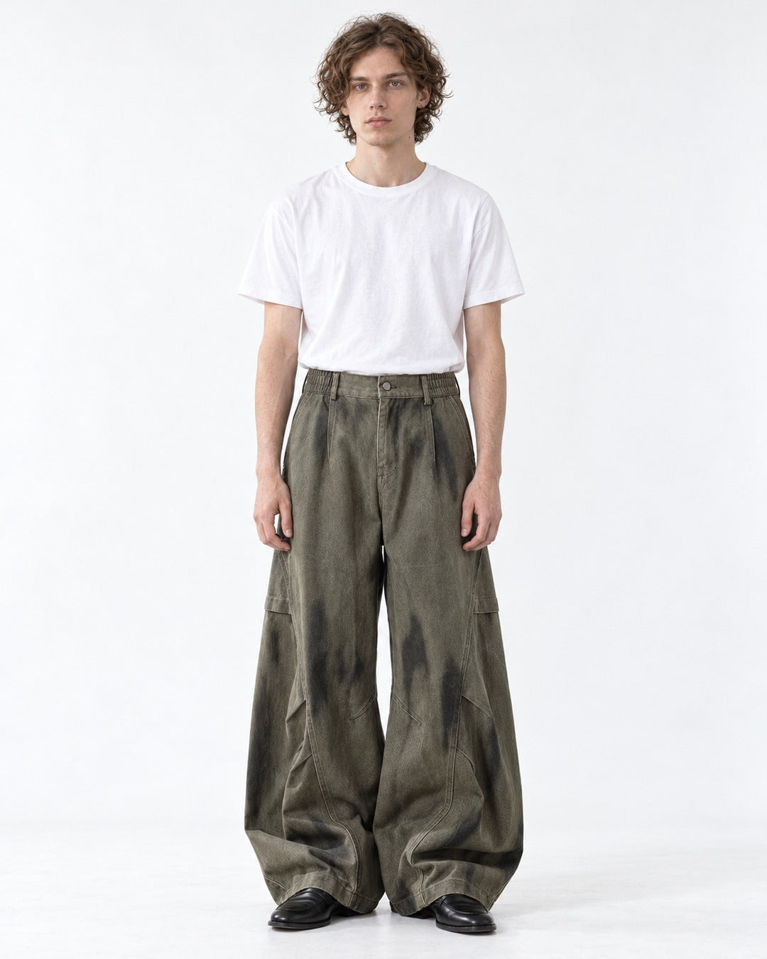 Dirty-Dyed Barrel Wide-Leg Pants