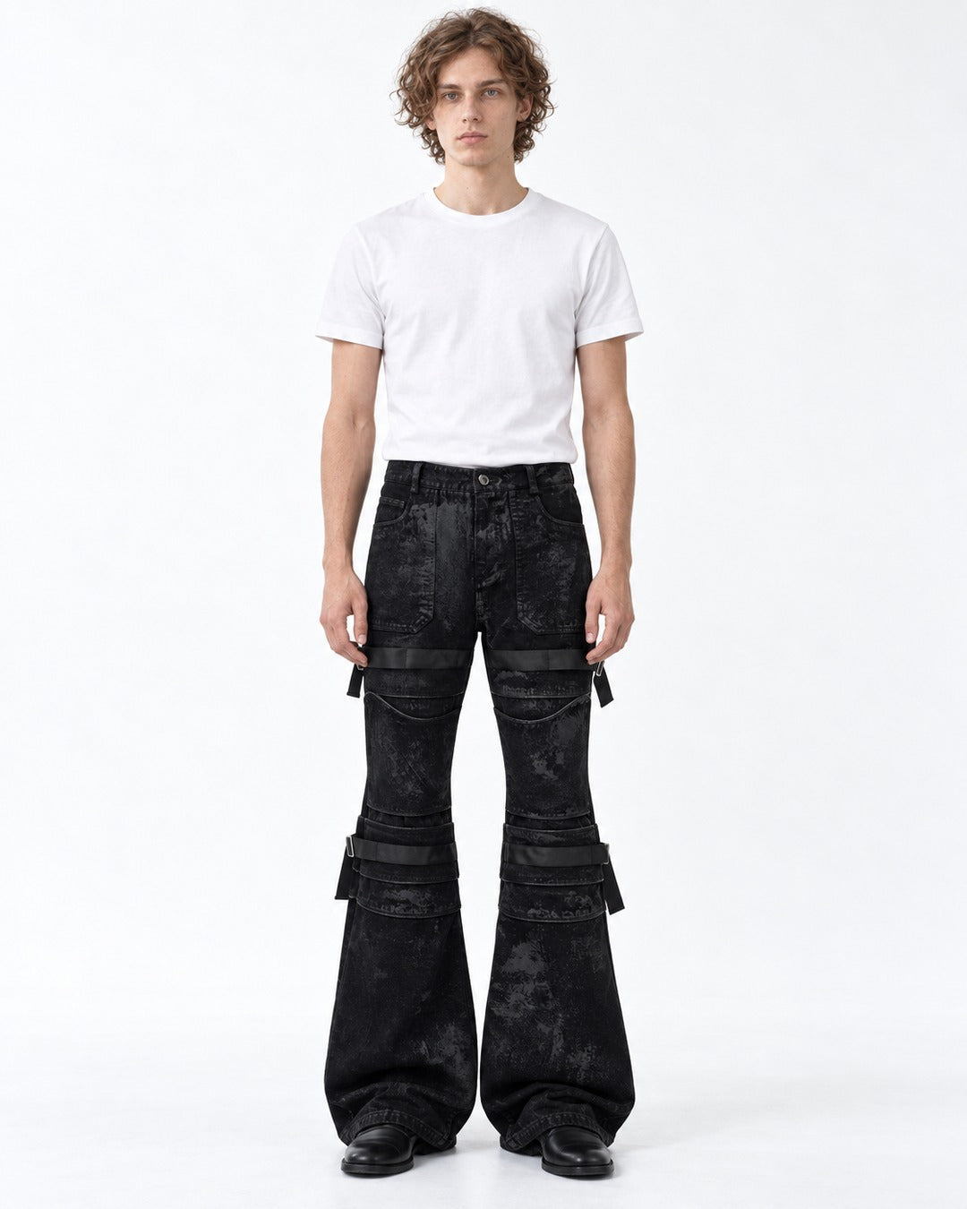Strap Detail Flared Jeans
