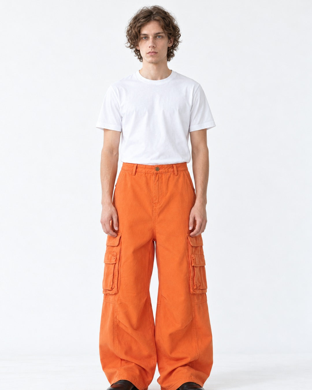 Vivid Orange Wide-Leg Cargo Pants