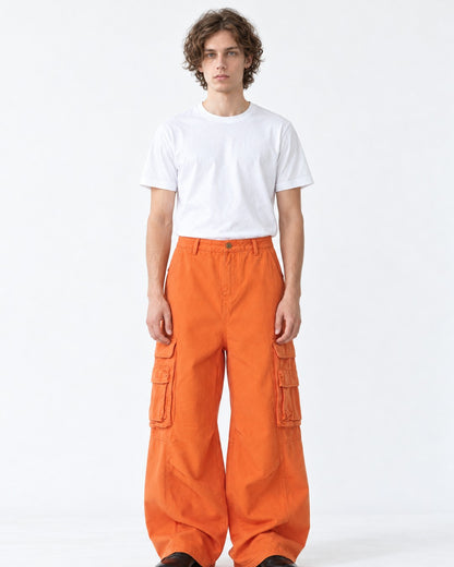 Vivid Orange Wide-Leg Cargo Pants