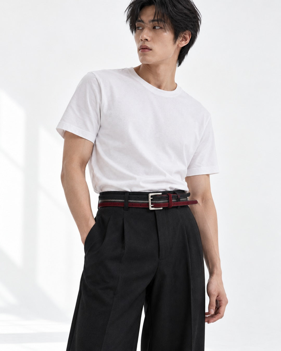 Black and Red Zipper Layer Belt