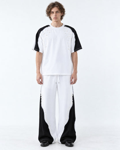 Beaded Shoulder Pad Wide Leg Pants Set-Up