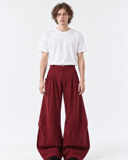 Textured Barrel Wide-Leg Pants