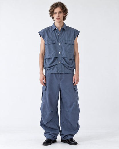 Sleeveless Pocket Shirt and Pleated Cargo Pants Set