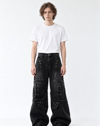 Deconstructed Rivet Denim Pants