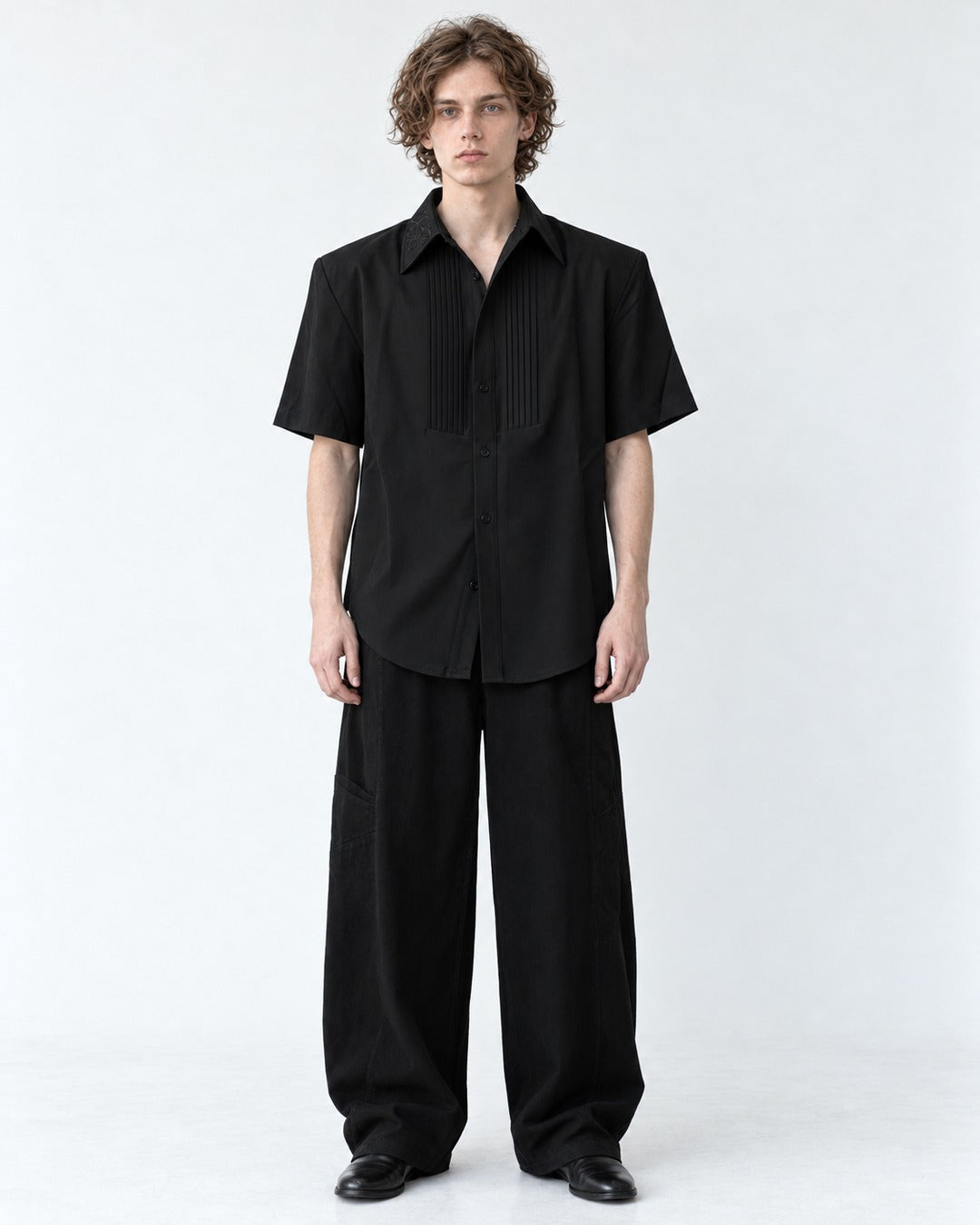 Pintucked Bib Short-Sleeve Shirt