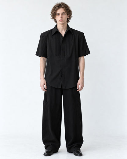 Pintucked Bib Short-Sleeve Shirt