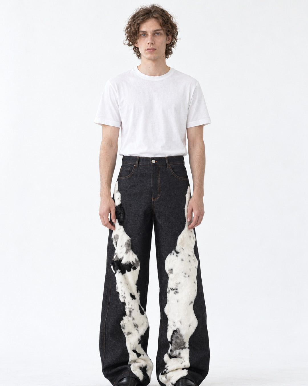Cow Pattern Patchwork Denim Pants