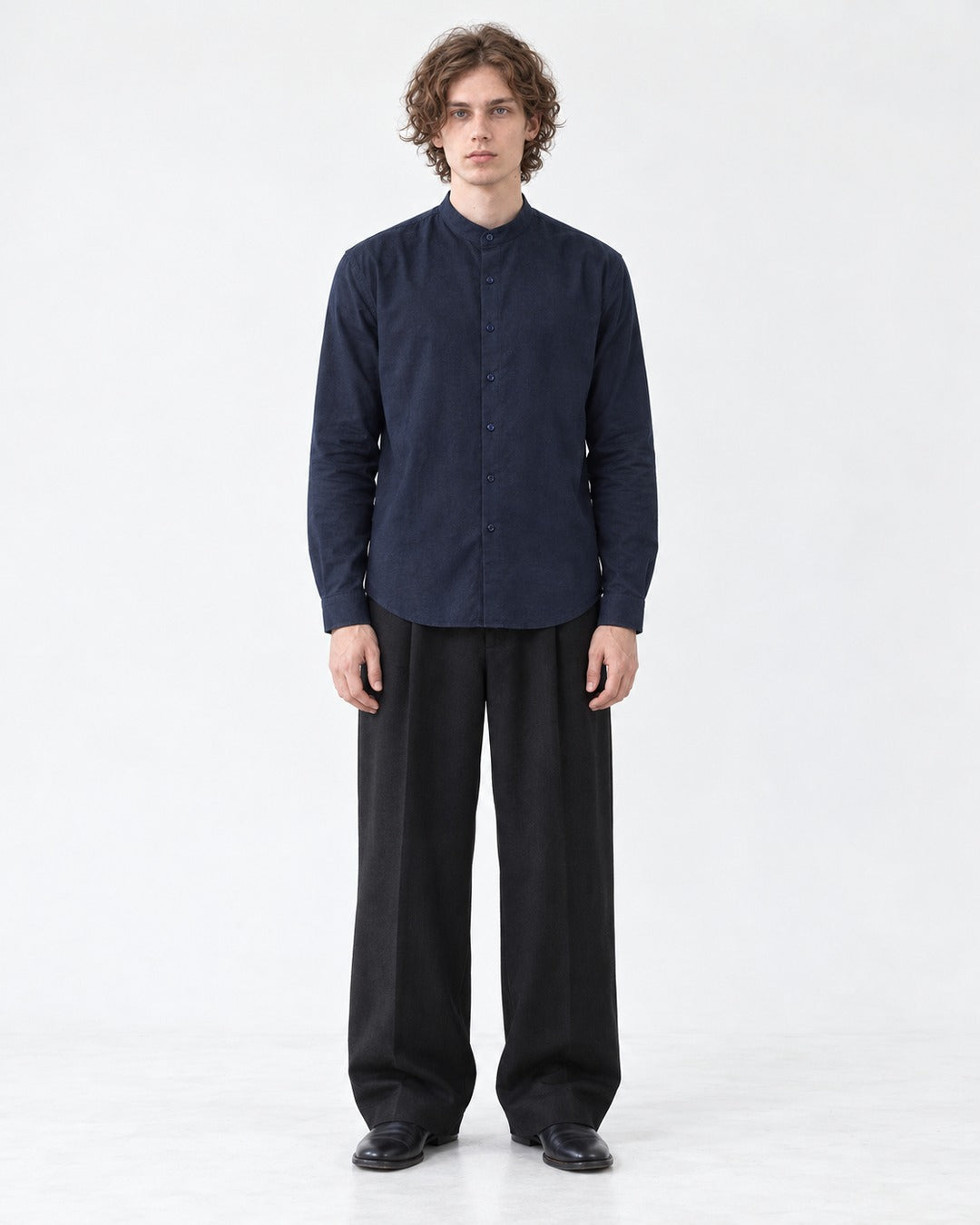 Band Collar Linen Cotton Shirt