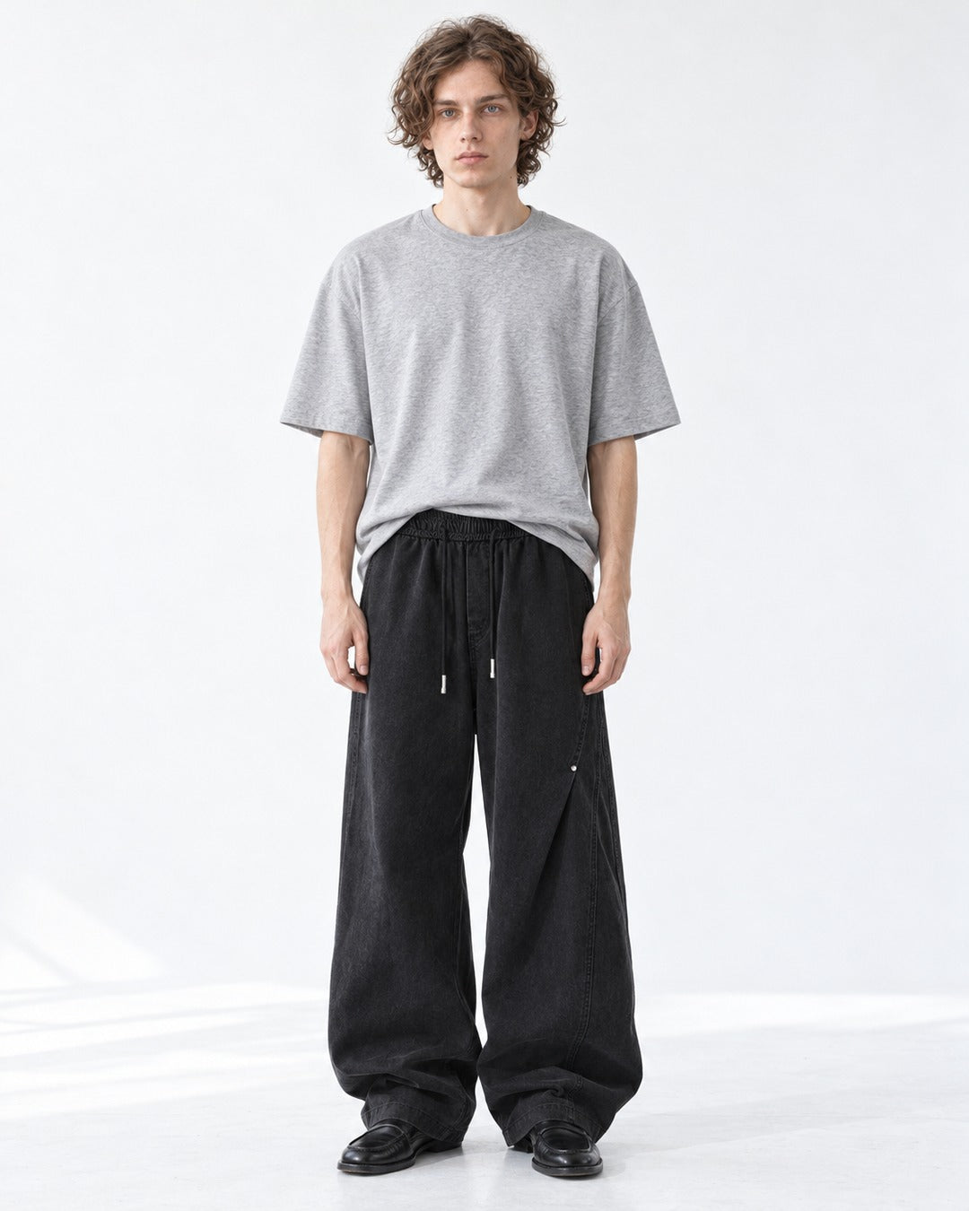 Riveted Diagonal-Seam Wide-Leg Pants