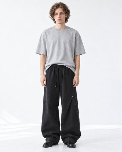 Riveted Diagonal-Seam Wide-Leg Pants