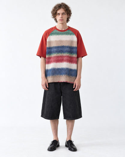 Retro Gradient Stripe Raglan Top