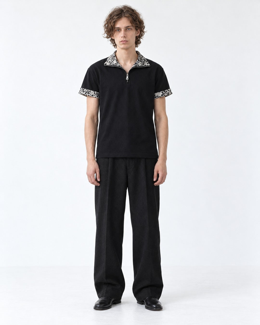 Spotted-Trim Half-Zip Polo