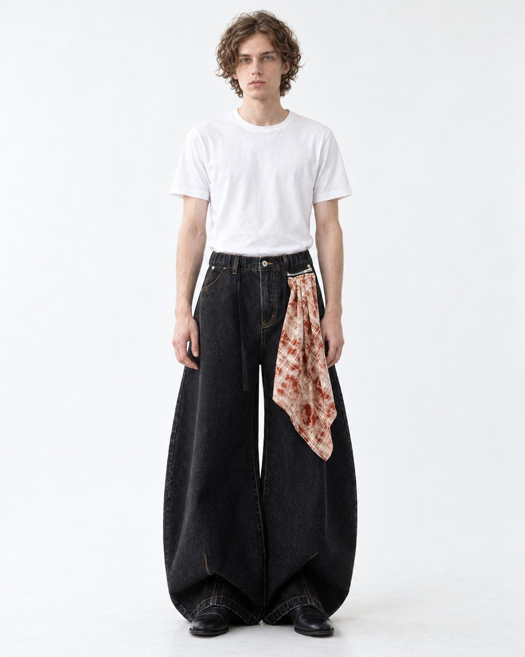 Scarf Detail Wide-Leg Jeans