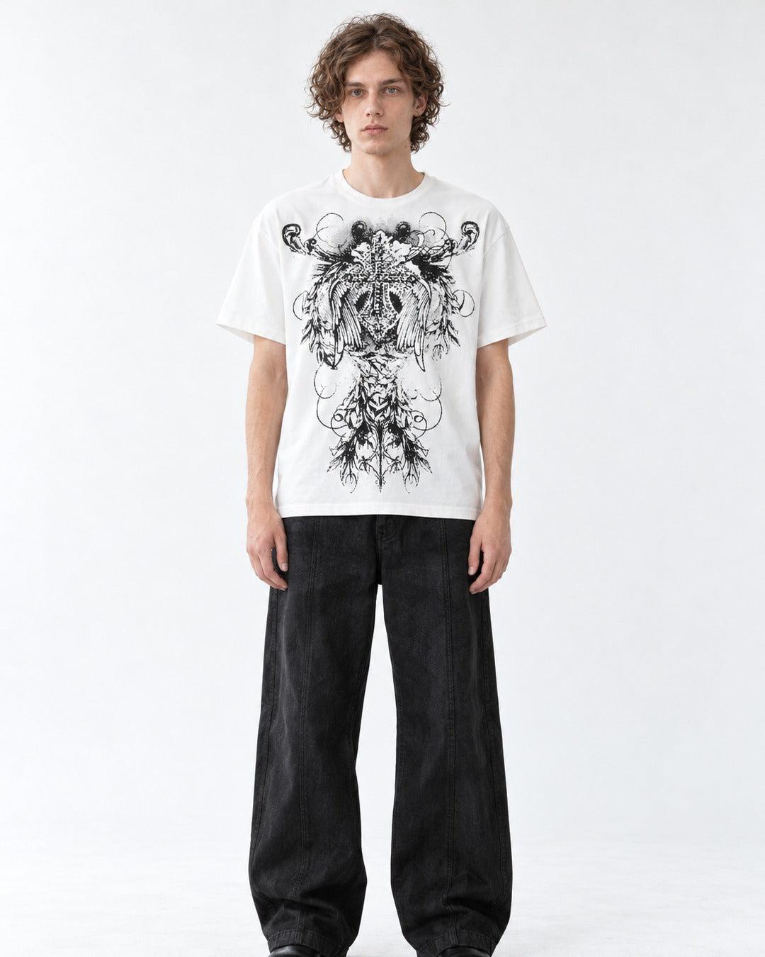 Winged Cross Gothic Print T-Shirt