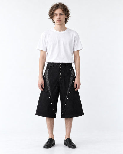 Studded Snap-Front Panel Denim Shorts