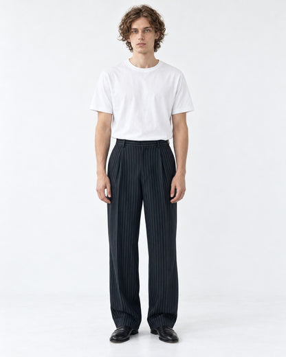 Pinstripe Pleated Straight Trousers