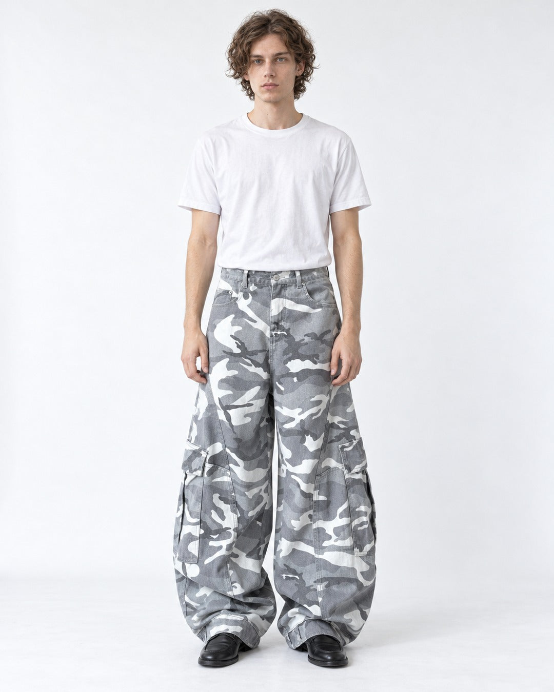 Camouflage Cargo Wide-Leg Pants