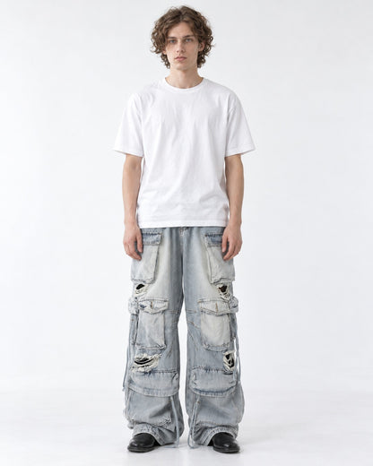 Shredded Multi-Pocket Cargo Jeans