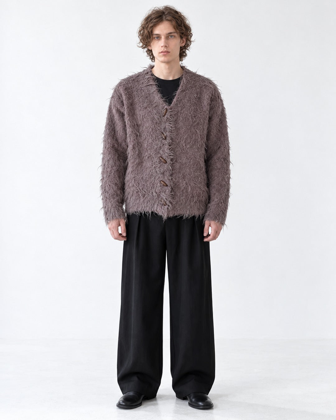 Frayed Hem Shaggy V-Neck Cardigan